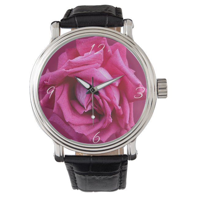 Trendrosa Rosa Blütenrose Moderne boho schön Armbanduhr (Vorderseite)