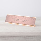 Trendrosa Rose Gold Zickzack Moderne Mit Monogramm Schreibtischnamensplakette (Vorderseite )
