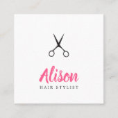 Trendrosa Schwarze Schere Haare Stylist Quadratische Visitenkarte (Vorderseite)