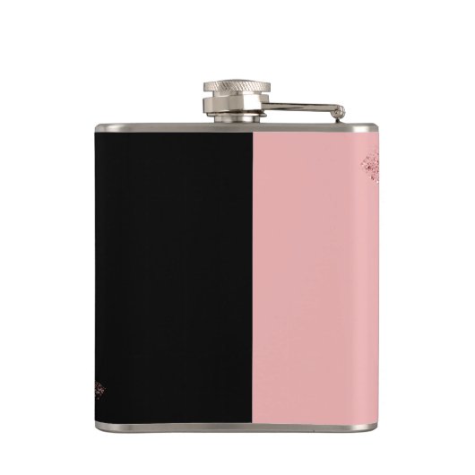 Trendrosa Schwarzer Glitzer Personalisiert Chic Gl Flachmann (Rückseite)