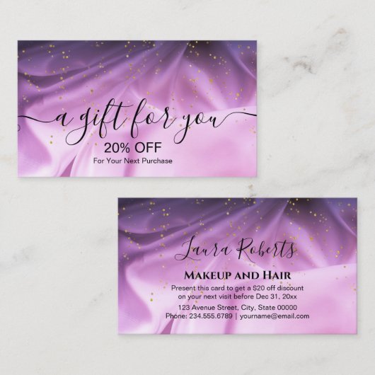 Trendrosa und lila Glitzer Rabattkarte (Vorne/Hinten)