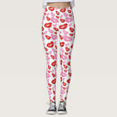 Trendrosa und rote Lippenstift-Drucke Leggings (Vorderseite)