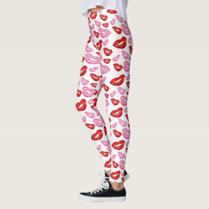 Trendrosa und rote Lippenstift-Drucke Leggings