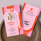 Trendrosa und rotes Retro Nail Artist Salon Foto Visitenkarte