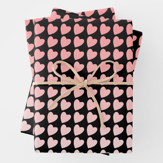 Trendrosa und Schwarz-Herz-Muster-Gradient Geschenkpapier Set (Beispiel)