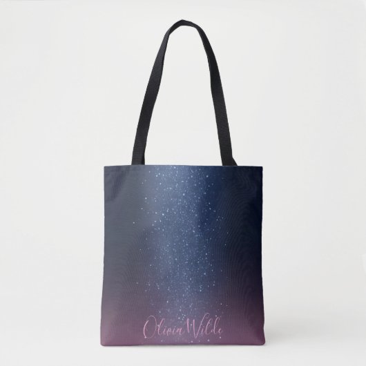 Trendrosa und schwarzer Glitzer Personalisiert Tasche (Vorderseite)
