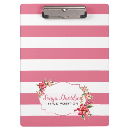 Trendrosa und weiße Streifen Klemmbrett (Vorderseite)