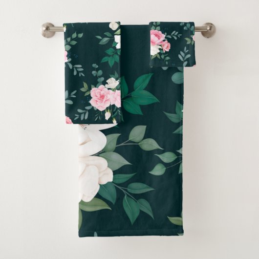 Trendrosa, weiße Blüte Badhandtuch Set (Insitu)