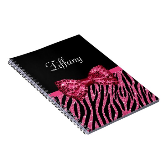 Trendrosa Zebra Print IMITATE Glitz Bow mit Namen Notizblock (Rechte Seite)