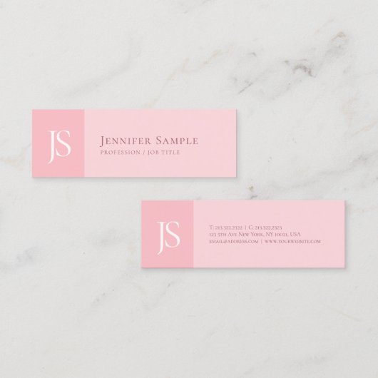 Trendrot Rosa Moderne einfache Monogramm-Vorlage Mini Visitenkarte (Vorne/Hinten)