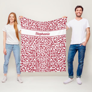 Trendrot-weiße Leopardrucke mit Name Fleecedecke