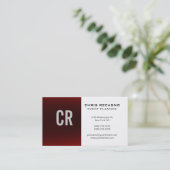 Trendrote, weiße Monogramm-Visitenkarte Visitenkarte (Stehend Vorderseite)