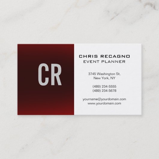 Trendrote, weiße Monogramm-Visitenkarte Visitenkarte (Vorderseite)