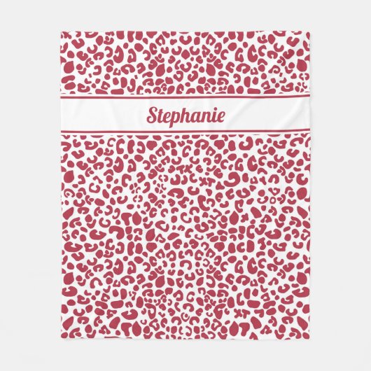 Trendroter und weißer Leoparddruck mit Namen Fleecedecke (Vorderseite)