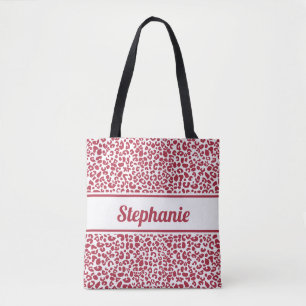 Trendroter und weißer Leoparddruck mit Namen Tasche