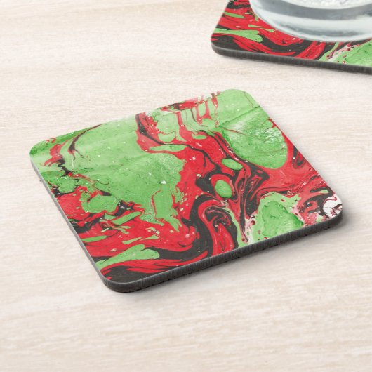 Trendrotes Grün Abstrakt Moderne Vorlage Getränkeuntersetzer (Linke Seite)