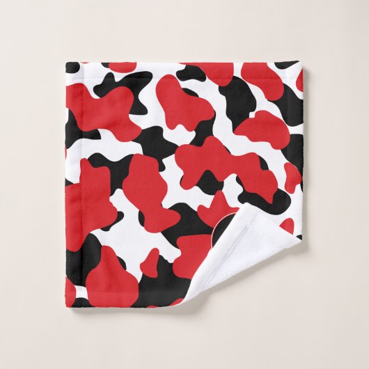 Trendrotes Schwarzes Kuh Print Monogram Badhandtuch Set (Waschlappen)