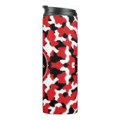 Trendrotes Schwarzes Kuh Print Monogram Thermosbecher (Nach rechts gedreht)