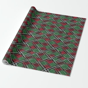 Trendrotes und grünes Weihnachtsmuster Kariert Geschenkpapier