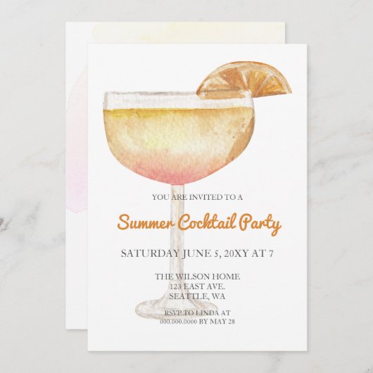 Trendschlichtes, modernes Summer Cocktail Party Einladung (Vorne/Hinten)