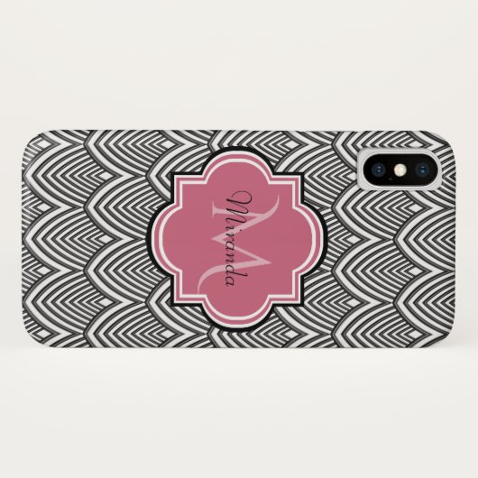 Trendschwarz angestrichene Scallops Pink Monogram  Case-Mate iPhone Hülle (Rückseite (Horizontal))