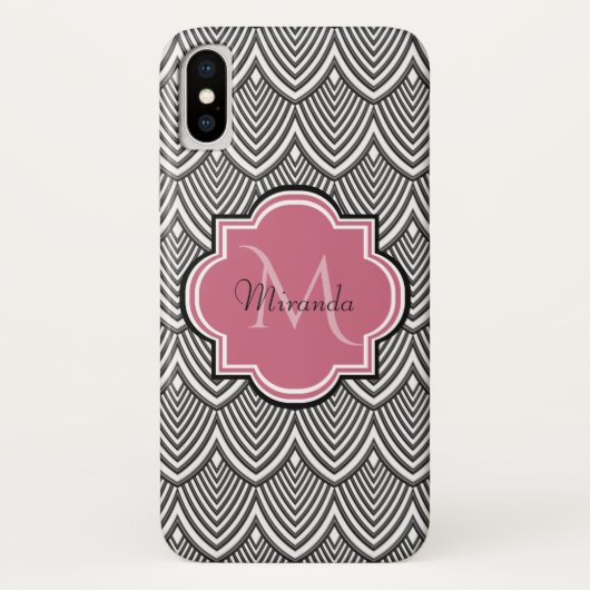 Trendschwarz angestrichene Scallops Pink Monogram Case-Mate iPhone Hülle (Rückseite)