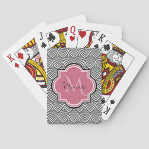 Trendschwarz angestrichene Scallops Pink Monogram Spielkarten