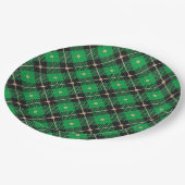 Trendschwarz-grün Kariertes Muster Pappteller (Schrägansicht)