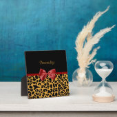 Trendschwarz und Gold Leopard Print Red Ribbon Bow Fotoplatte (InSitu)