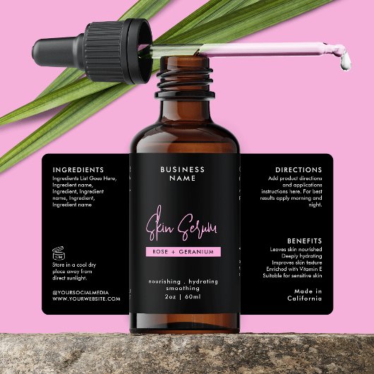 Trendschwarz und rosa 2 OZ Dropper Flaschenetikett