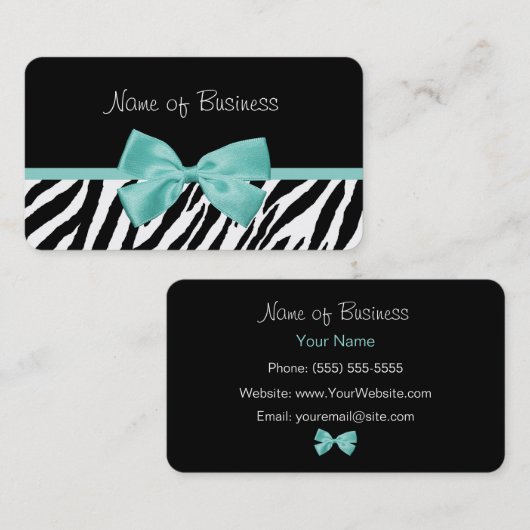 Trendschwarz und weiß Zebra Aqua Mint Ribbon Visitenkarte (Vorne/Hinten)