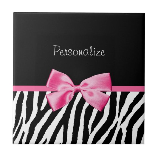 Trendschwarz und weiß Zebra Print rosa Band Fliese (Vorderseite)