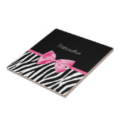 Trendschwarz und weiß Zebra Print rosa Band Fliese (Seite)