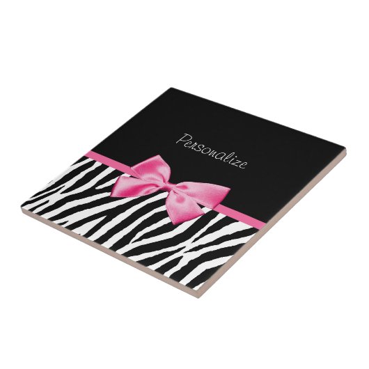 Trendschwarz und weiß Zebra Print rosa Band Fliese (Seite)