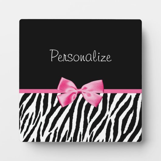 Trendschwarz und weiß Zebra Print rosa Band Fotoplatte (Vorderseite)