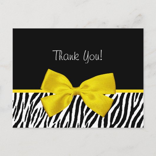 Trendschwarz und weiß Zebra Print Yellow Ribbon Postkarte (Vorderseite)