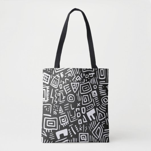 Trendschwarz-weiß Abstraktes Muster Tote Bag Tasche (Vorderseite)