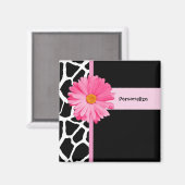 Trendschwarz-weiß Giraffe Pink Daisy und Name Magnet (Vorderseite/Rückseite)