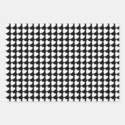 Trendschwarz-weiß-herz Muster Gradient Geschenkpapier Set (Vorderseite)