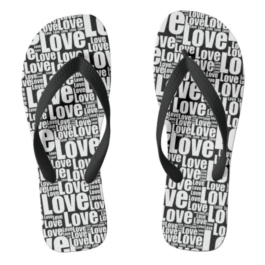Trendschwarz-weiße Liebe Typografie Pair of Badesandalen (Fußbett)