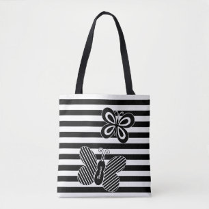 Trendschwarz-weiße Schmetterlingsstreifen mit Name Tasche