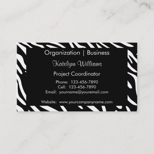Trendschwarz-weiße Zebra Print Business Cards Visitenkarte (Vorderseite)