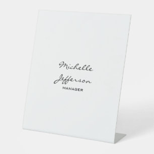 Trendschwarze und weiße Script Manager Business Ca Sockelschild