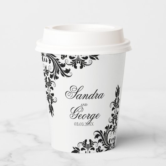 Trendschwarzer Spitzenpapier-Cup Pappbecher (Rückseite)