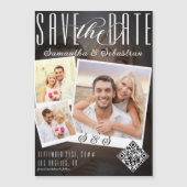 Trendsetter Script 3 Foto Moderner QR-Code Save th Magneteinladung (Vorderseite)