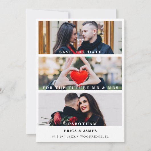 Trendsetting Minimalist Collage of 3 Modern Photos Save The Date (Vorderseite)