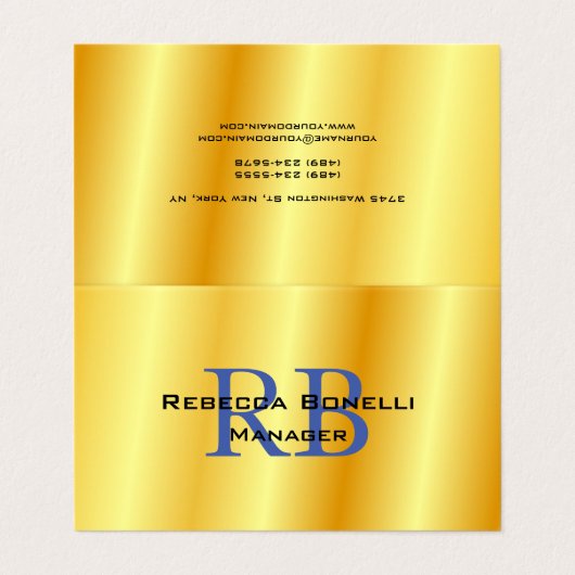 Trendstil Monogram Minimalistisch Schlichte Goldfa Visitenkarten (Außenseite Aufgefaltet)