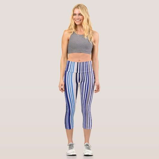 TrendSummer Navy Blue Boat Stripes Collection Capri Leggings (Vorderseite)