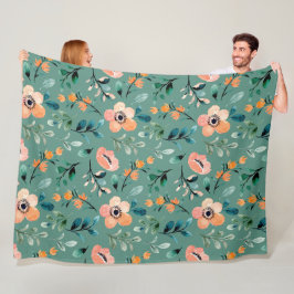 Trendtürkisfarbene Wildblumen Boho niedlich Fleecedecke