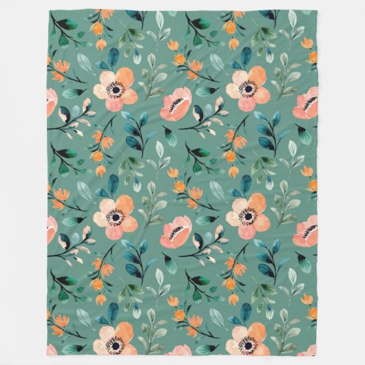Trendtürkisfarbene Wildblumen Boho niedlich Fleecedecke (Vorderseite)